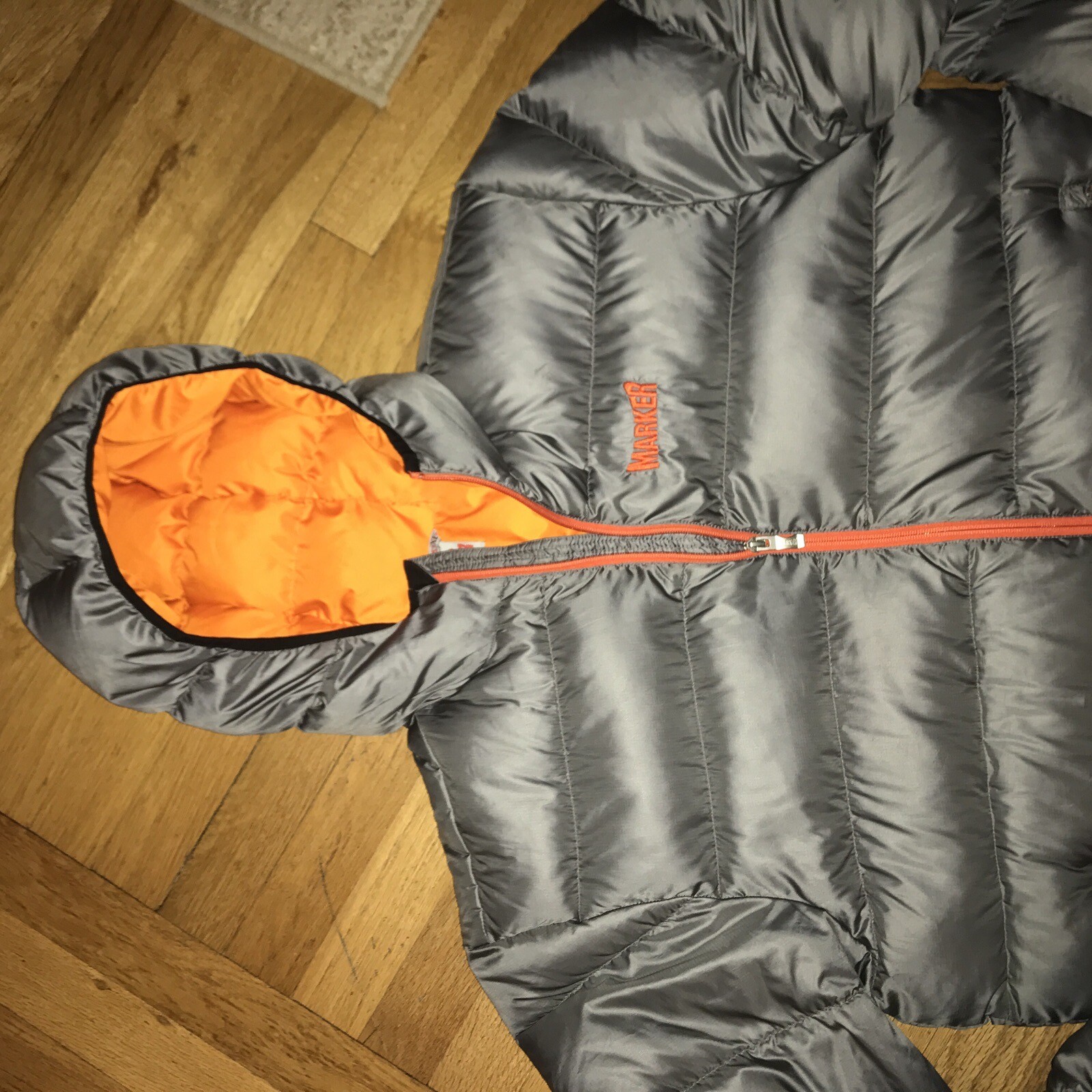 MARKER Hooded Down Coat/Jacket Men's XL GRAY Orange 600 Fill NEW