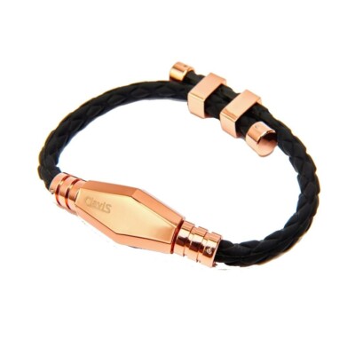 CLAVIS ARES MAGNETIC THERAPY SPORTS GOLF HEALTH BRACELET BLACK BAND ROSE GOLD
