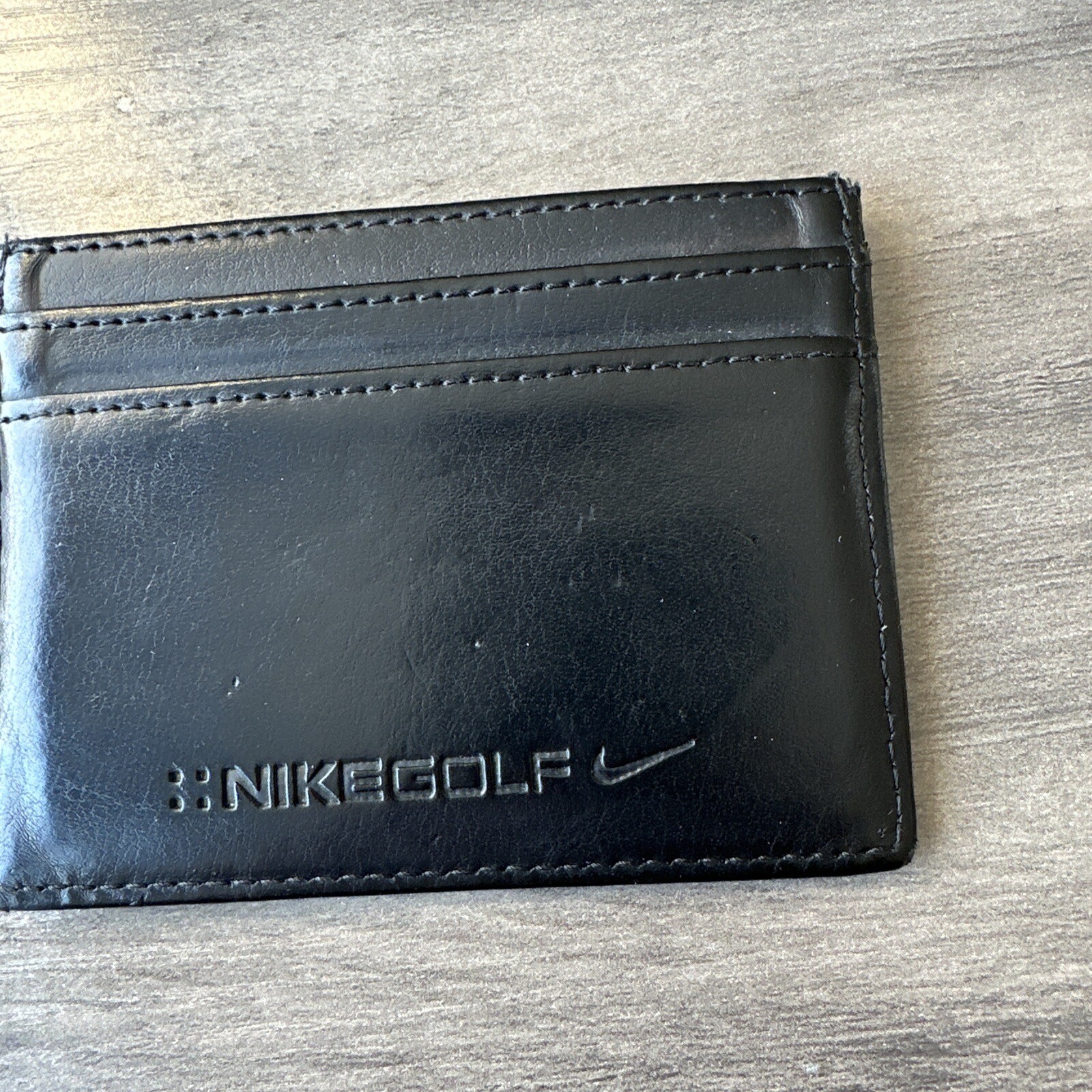 Nike Golf Retro Wallet Credit Card Holder Leather Money 5 Slot Black Slim