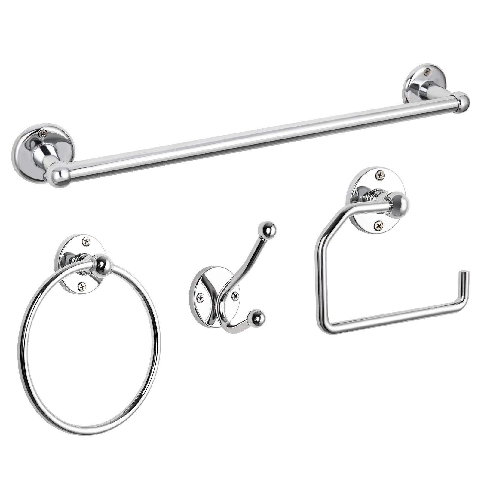 Bathroom Hardware Set 4-Piece Polished Chrome Accessories Kit with 18’’ Towel