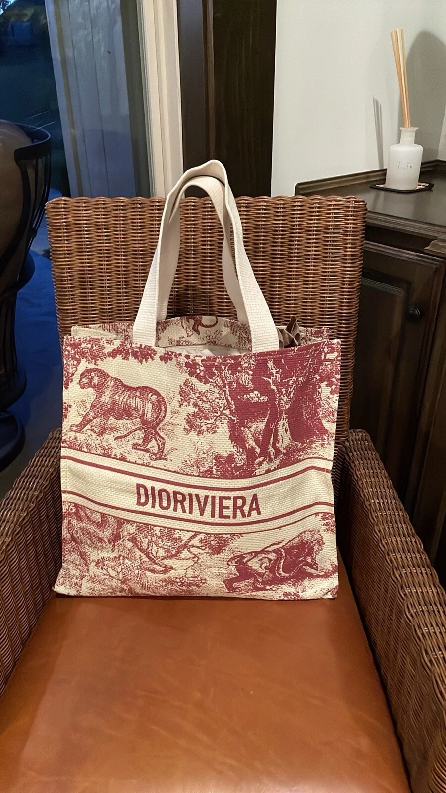 Sac fourre tout Christian Dior Dioriviera en paille rouge NEUF