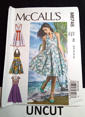 McCALL'S UNCUT Pattern M6745 Misses Sz 6-14 Knee Length Dresses 3 Styles Halter