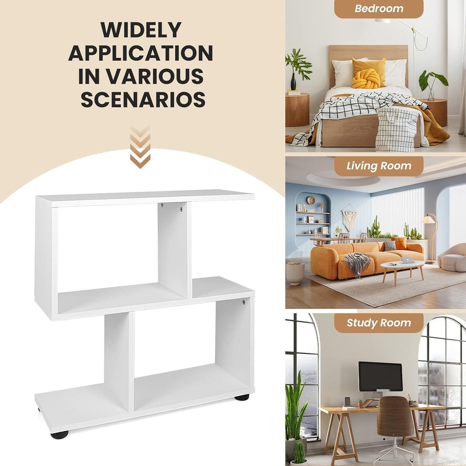 Set of 2 3tier Geometric Bookshelf, 24’’ Tall Wood SShaped Display