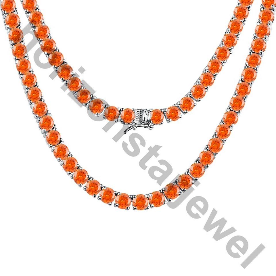 Collar Tenis 22" 5 MM 55 Ct Corte Redondo Zafiro Naranja Oro Blanco 14K Sobre Foto 2 de 4