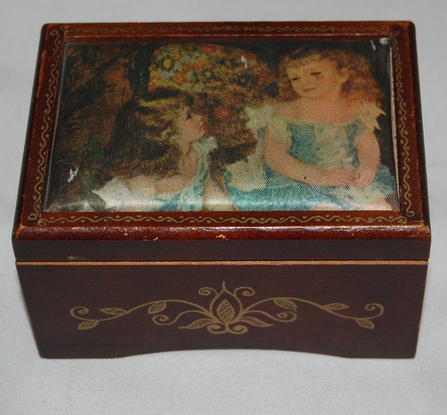Vintage Linden Wooden Music Box Japan Renoir Silk Art Only Just Begun