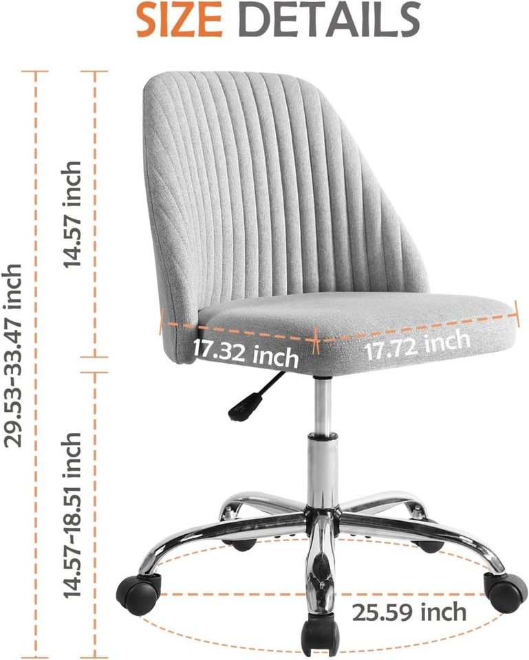 Armless Office Chair Cute Desk Chair, Modern Fabric Home Office Desk