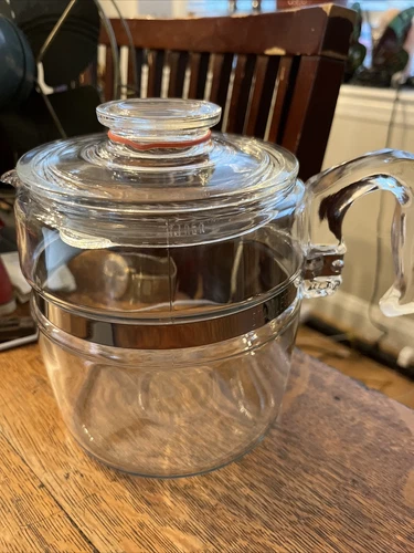Vintage Pyrex Flameware 6 Cup Glass Coffee Percolator 7756 B Pot & Lid Only