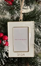 NWT Pottery Barn Christmas Ornament White Enamel 4.25" Rectangle Frame 2024