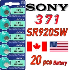 20 Pcs SONY 371 SR920SW Silver Oxide Watch Battery 1.55V, 0% Hg. Expire 2028