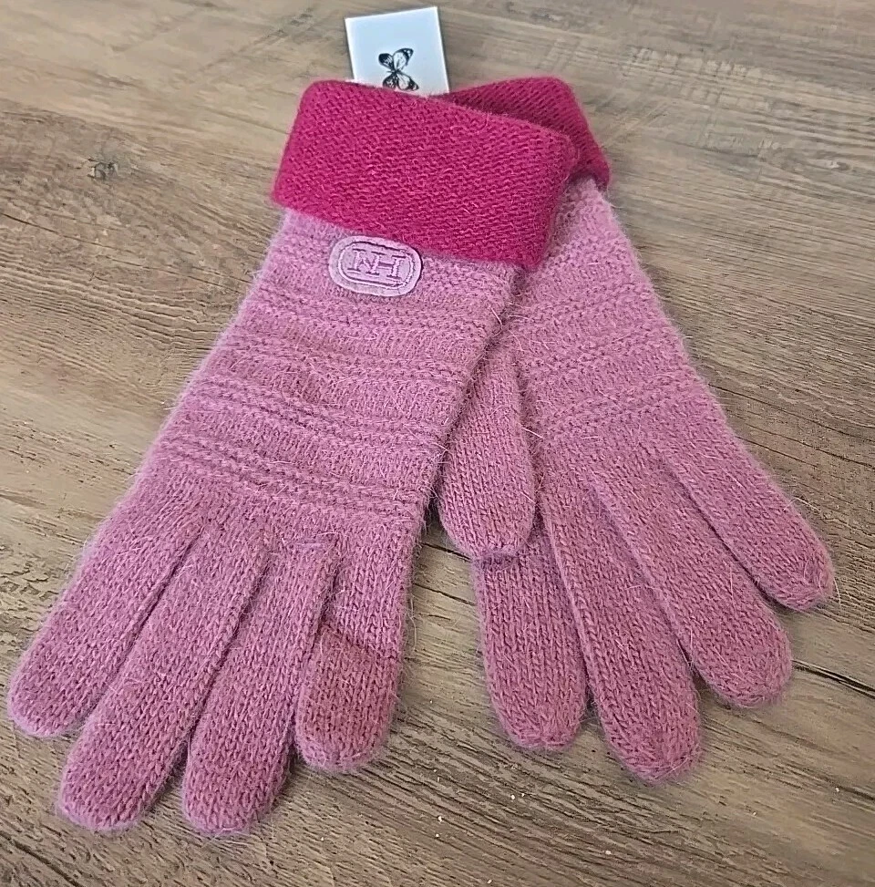 VTG Rare Hanae Mori Wool/Angora/Nylon Knit Gloves Mauve/Cranberry By Grandoe NWT