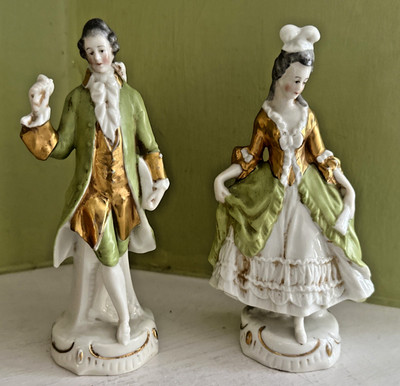 Ernst Bohne Söhne Rudolstadt Germany Porcelain Figurines Man &  Woman H 6.5''