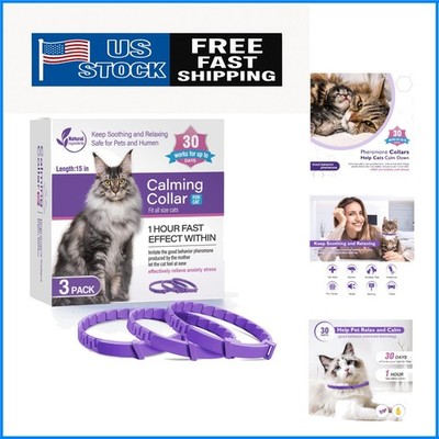 3 Pack Adjustable Calming Cat Collars - Natural Pheromones for Stress Relief