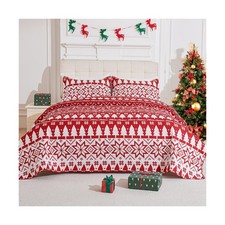 3-Piece Christmas Quilt Set Queen/Full Size Cozy Xmas Snowflake Bed... Fast Ship