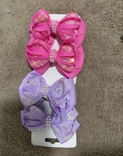 Girls Multicolor Glitter Floral Hair Bow Set w/ Rhinestones Casual Party, OS