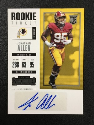 2017 Panini Contenders #132 Jonathan Allen Auto Washington Redskins