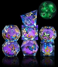 AUSTOR Liquid Core Butterfly Resin Glow in The Dark Dice Set, 7-Die Sharp Edge