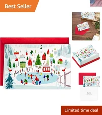Festive Glitter Holiday Cards - Box of 40 Christmas Cards with Envelopes