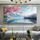 Serene Lake and Mountain Landscape Unframed Canvas Painting for Living
