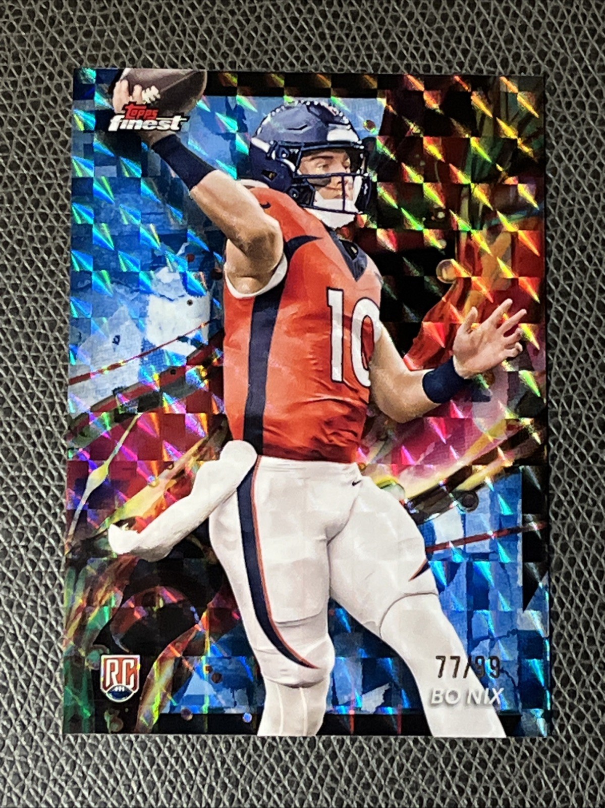 Bo Nix Rookie RC /99 Blue Checkerboard Refractor 2024 Topps Finest #63 Broncos