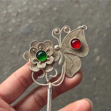 Collecting Vintage Vintage Gilded Silver Filigree Craft Butterfly Hairpin
