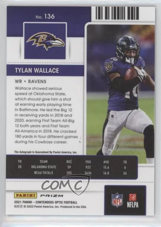 2021 Contenders Optic Ticket RPS Nebula Prizm /2 Tylan Wallace Rookie Auto RC - Image 2 of 2