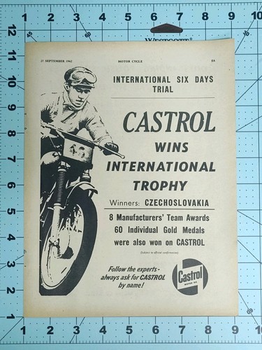 Vintage 1962 Motor Cycle Ad Junak 350 Polish ISDT Success OSA Scooter Castrol