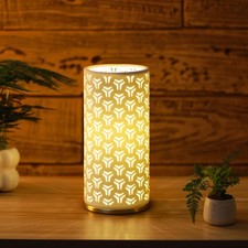 Small Modern Ceramics Bedside Table Lamp, 4.5 x 4.5 x 9.75 Inch White Triangl...