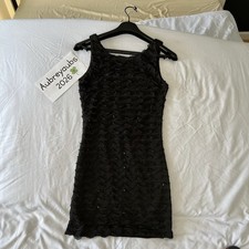 Issi Black Ruffled Dress Bodycon Tank Sleeveless Sequins Size Small