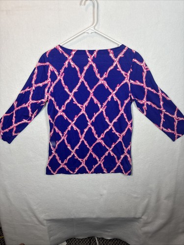 Lilly Pulitzer ALIDA TOP Santorini Blue Deep Dive Pink White M - Picture 9 of 13