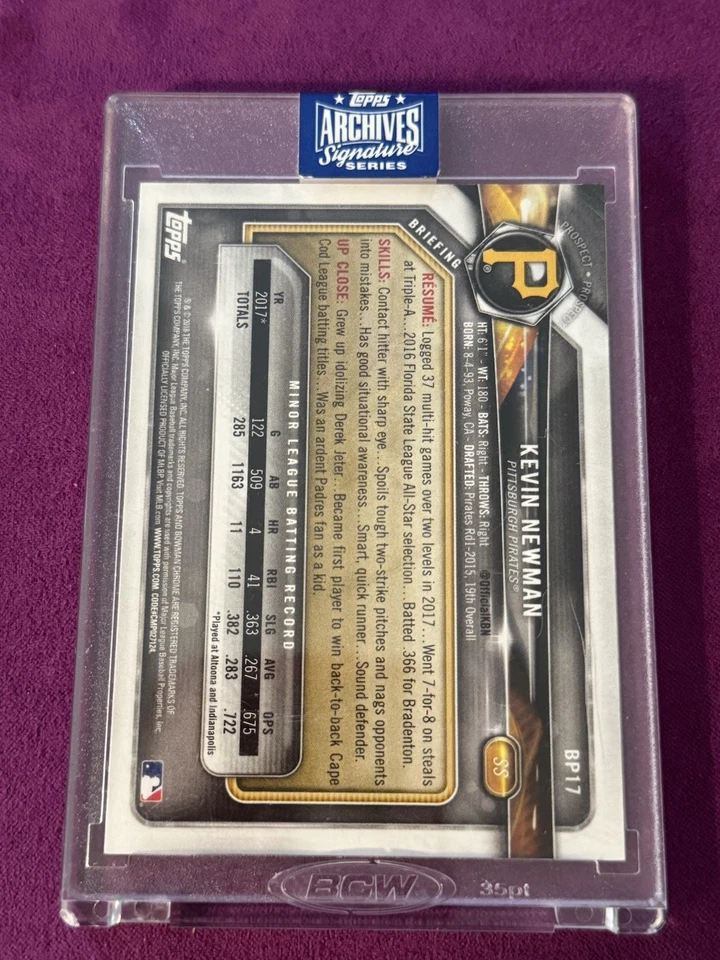 Bowman Prospects Kevin Newman 2018 #BP17 Archive Signature Series/45 automático Foto 2 de 2