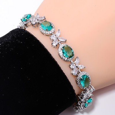 Paraiba Tourmaline, CZ 925 Sterling Silver Adjustable Bracelet 7-8'' B13167