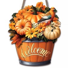 Fall Welcome Sign - Pumpkin Decor for Front Door  Porch - Hanging Decor for ...