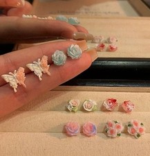 Colorful Resin Flower Butterfly Ear Studs Set for Women Sweet Earrings Jewelry