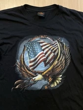 Hot Leathers XL Black Vintage Long Sleeve T Shirt Bald Eagle Patriotic Graphic