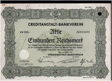 Creditanstalt-Bankverein, Wien 1939, 100 RM, VF- s. scan