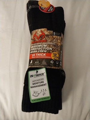 Realtree Work Crew Socks 5 Pack 2X Thick Steel Toe Heavy Cushion Moisture Men