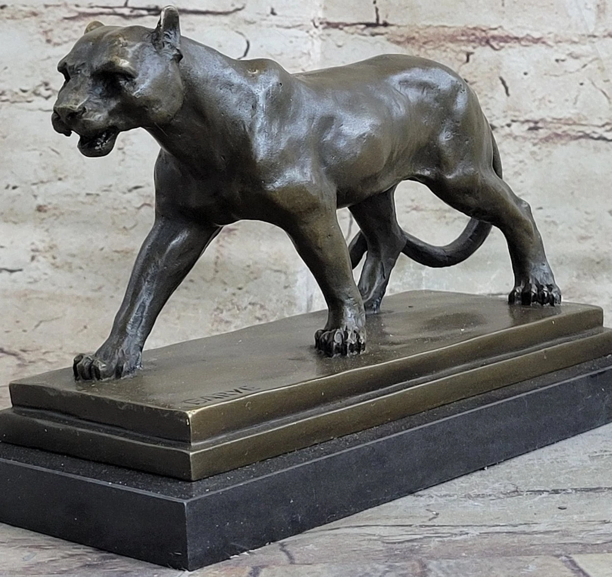 Grande Statue Léopard En Bronze 28cm - Style Antique, Décoration Intérieure, Pièce Unique