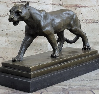 #ad Rare Jaguar Panther Leopard Cougar Big Cat Car Collector Bronze Marble Figurine $239.50