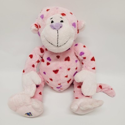 Ganz Webkinz Love Monkey Plush Pink Heart Pattern Stuffed Animal HM343 No Code