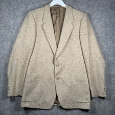 Vintage Yves Saint Laurent Beige Herringbone Tweed Blazer Coat Mens Sz 42 21x31