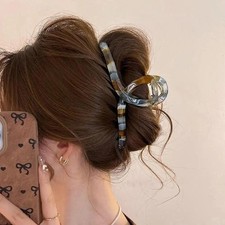 Retro Color Block Acetate Hair Claw Shark Clip for Women Fashion Accessory