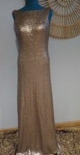 Christina Wu Celebration Bronze Sequin Floor Length Gown w Back Drape Size 8