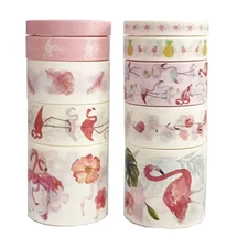 10 Rolls Vintage Washi Tape Set,Flamingo Masking Tape Aesthetic Decorative Tape