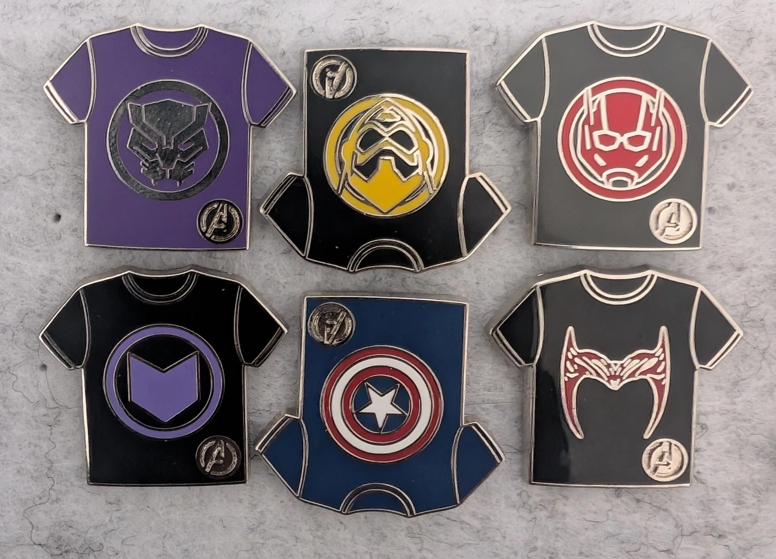 2024 WDW Full Set 6 Hidden Disney Marvel Avengers T-Shirt Pins WITH CHASER