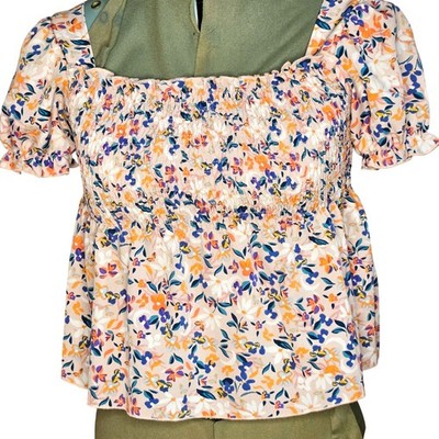 Girls Shien cottagecore floral puff sleeve square neck smocked youth top size 9Y