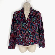 Chico  s Floral Geometric Blazer Top Sz 0 US S/4 Lined Pockets Multi Lightweight
