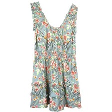 Vintage Y2K Cottagecore Dress Pastel Green Floral Ruffles Smocked Waist XL Women