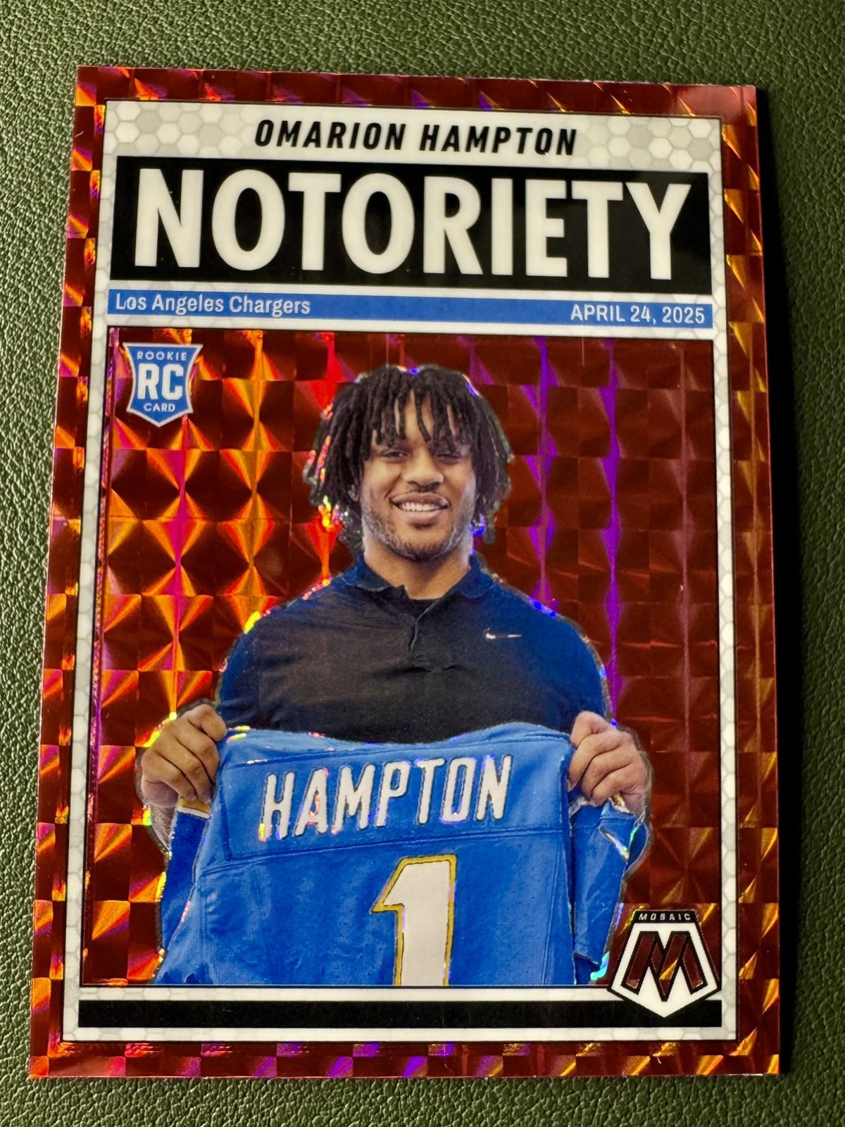 2025 Panini Mosaic Omarion Hampton Notoriety Red Prizm #20 Chargers