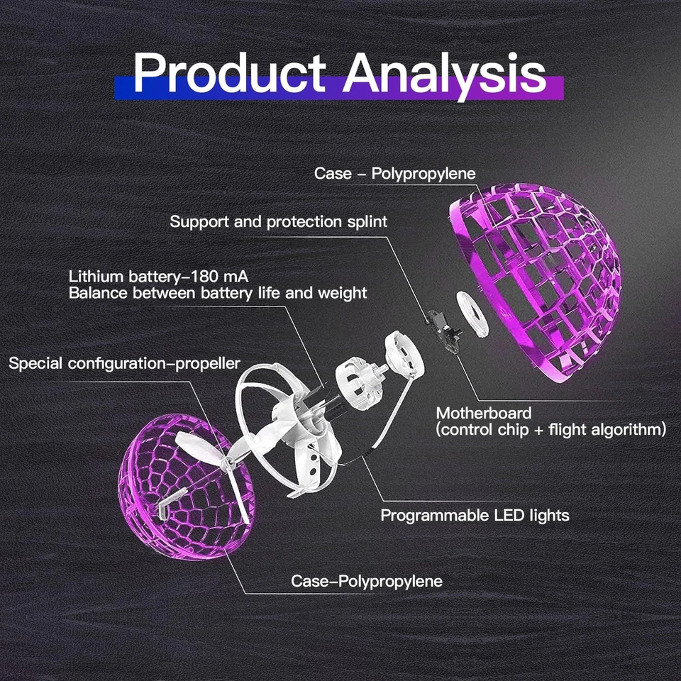Juguete bola orbe volador - 2025 mejorado juguete orbe volador mágico con luz LED 360°R... Foto 3 de 4