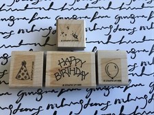 Stampin  Up Happy Birthday Set of 4 1995 Retired Hat Balloon Confetti Sentiment
